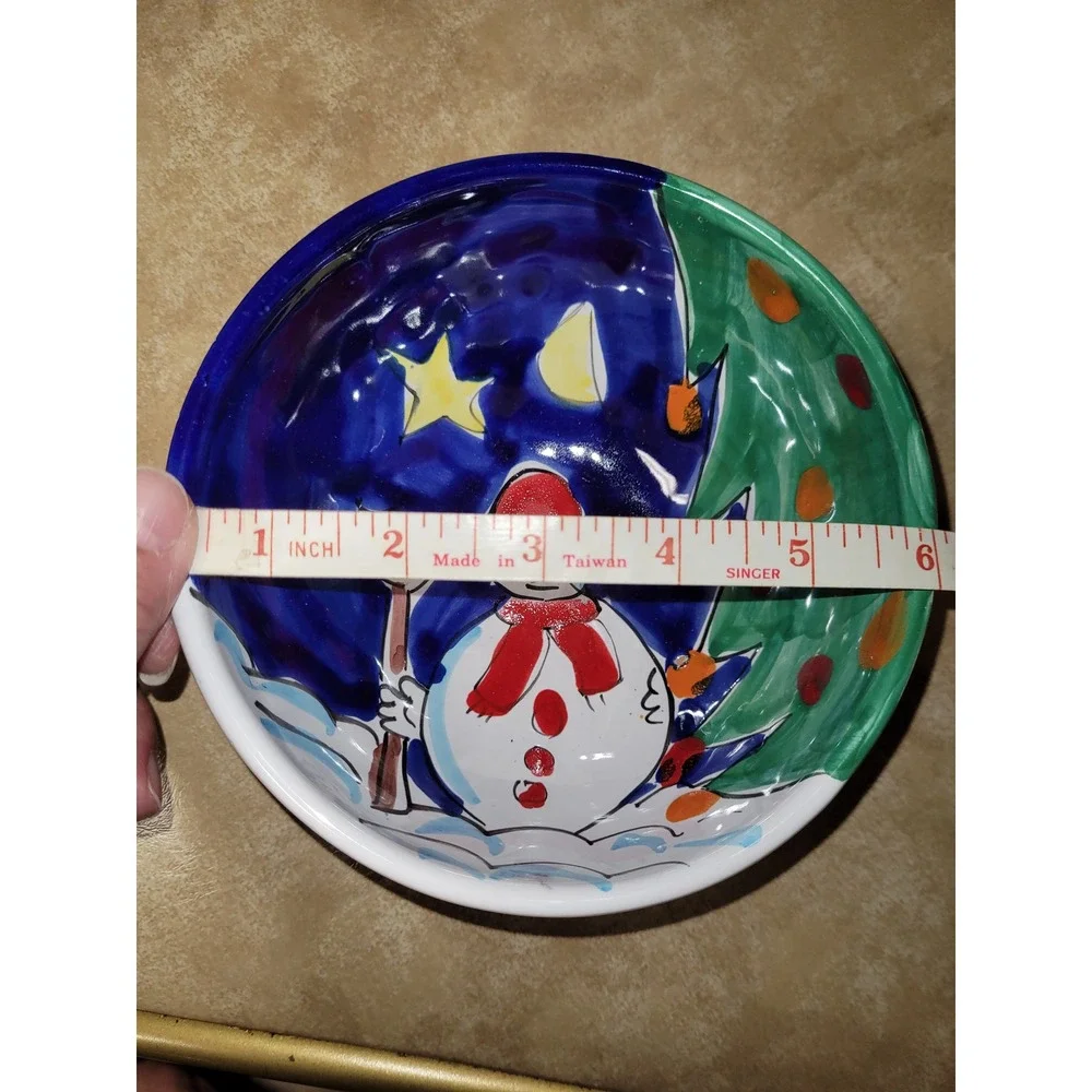 Deruta Hand Painted Pottery Holiday Snowman Tree‎ Bowl Made in Italy